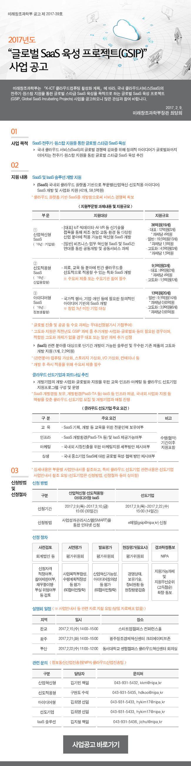 2017년 글로벌 SaaS 육성 프로젝트(GSIP) 사업 공고