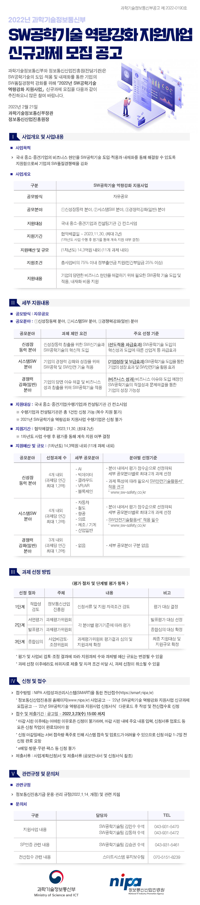 2021년 SW공학기술 역량강화 지원사업 신규과제 모집 공고
